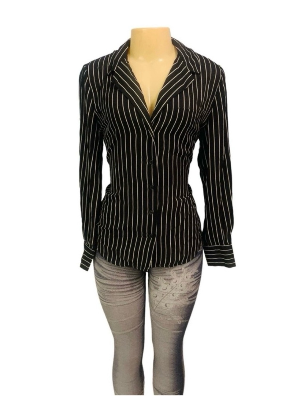 Who What Wear Sz M Black Striped Women Shirt Long Sleeve